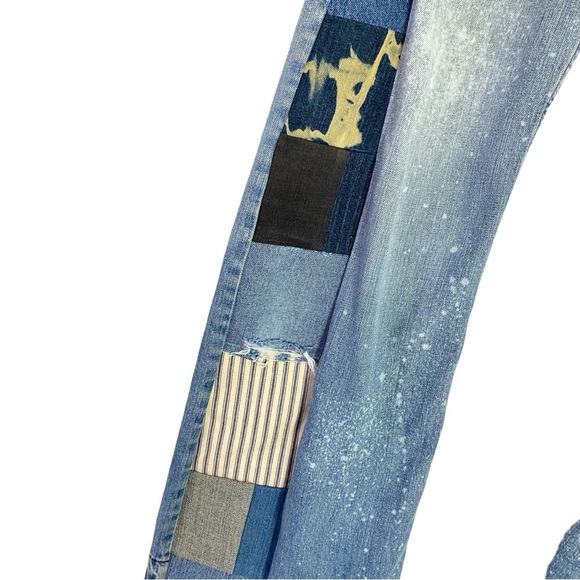 Levi’s Patchwork Jeans Waist 28 Womens Size 6 Small Flare Wide Leg Handmade Blue - Picture 2 of 15